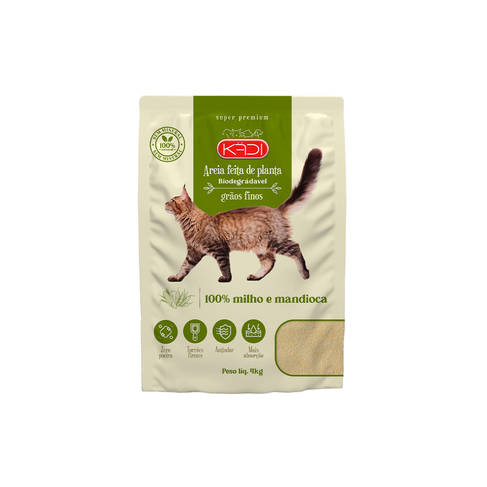 Areia Higiênica Kadi Grãos Finos Milho e Mandioca para Gatos 4 kg
