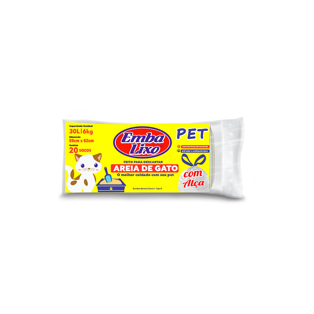 Saco de Lixo Embalixo Descarte Areia de Gato 30L