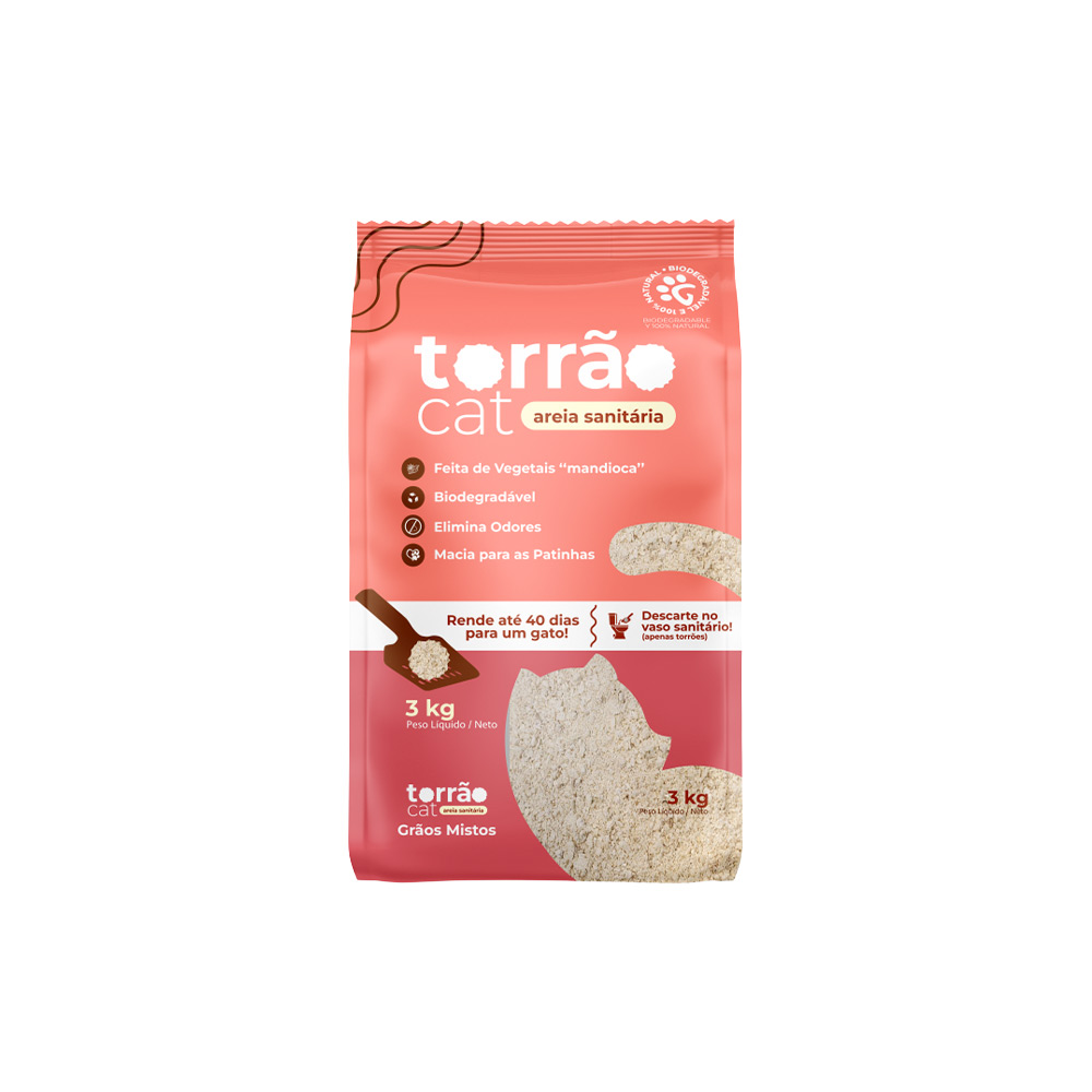 Areia Torrão Cat Grãos Mistos para Gatos 3 kg