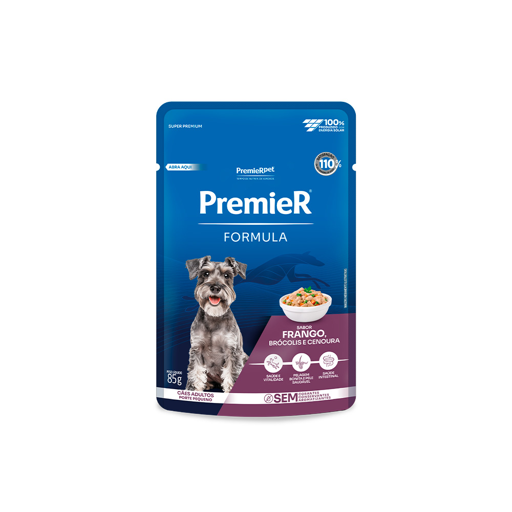 Ração Úmida Premier Formula para Cães Adultos de Porte Pequeno Sabor Frango, Brócolis e Cenoura 85 g