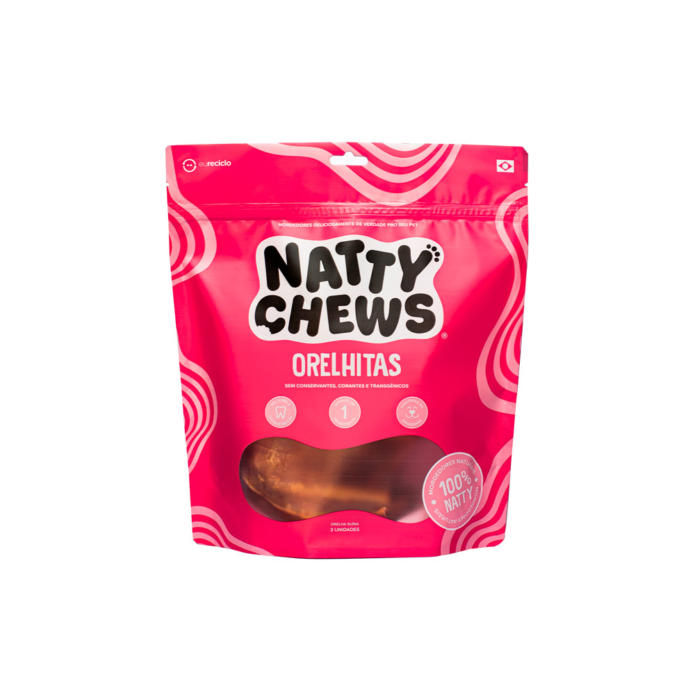 Osso Natty Chews Orelha Suína Natural para Cães 3 Unidades