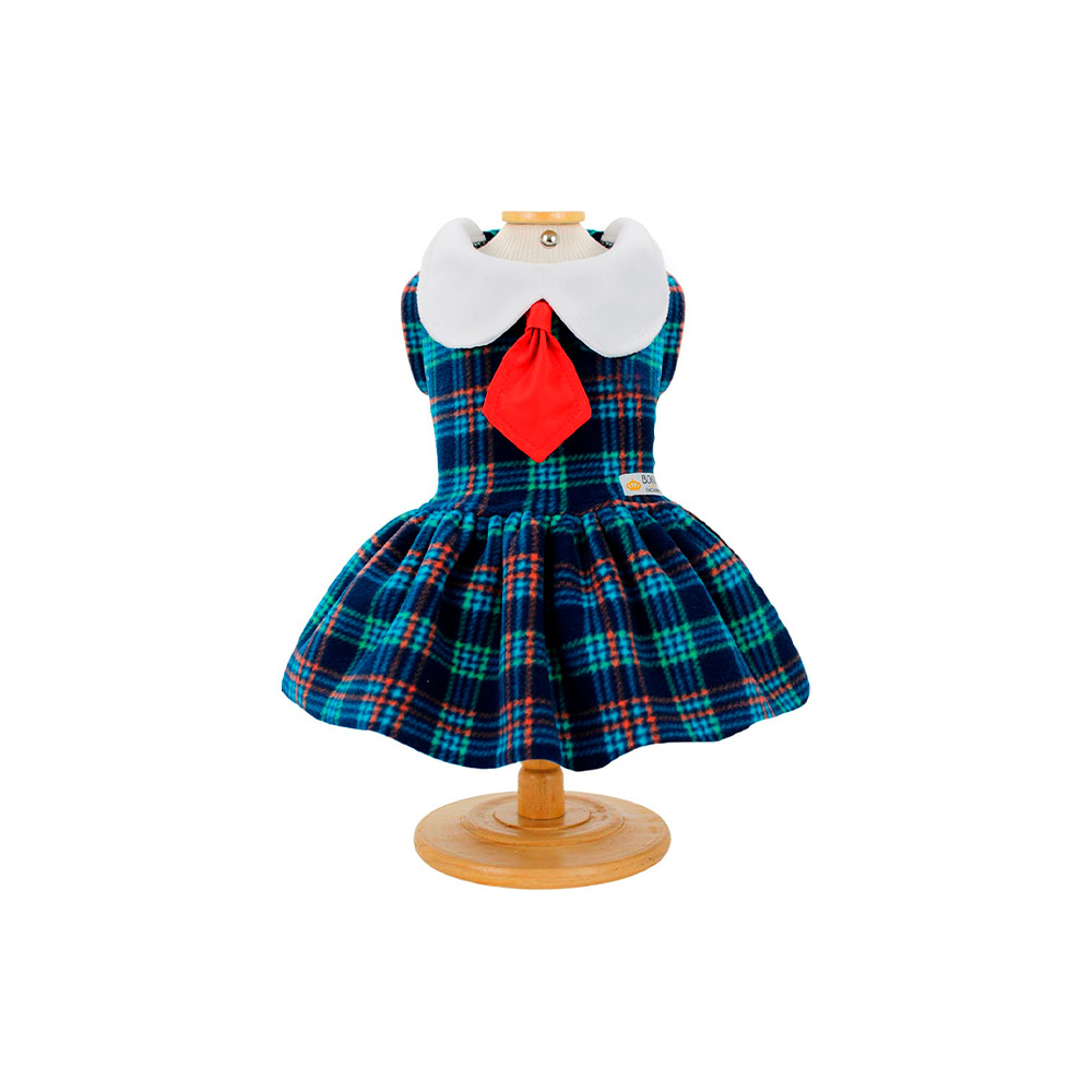 Vestido Colegial Bonito pra Cachorro Xadrez Azul para Cães