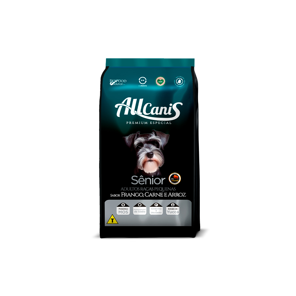 Ração Allcanis para Cães Sênior de Raças Pequenas Sabor Frango, Carne e Arroz