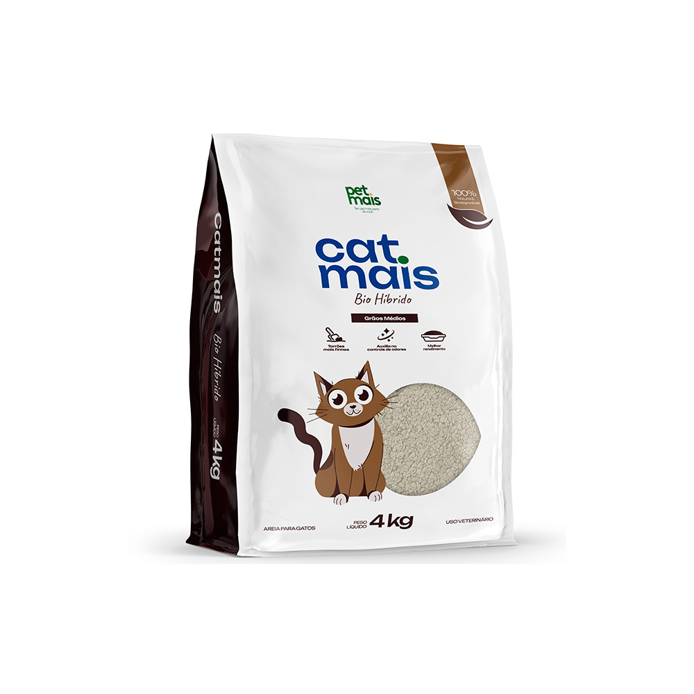 Areia Higiênica Catmais Bio Híbrido Grãos Médios para Gatos 4 kg