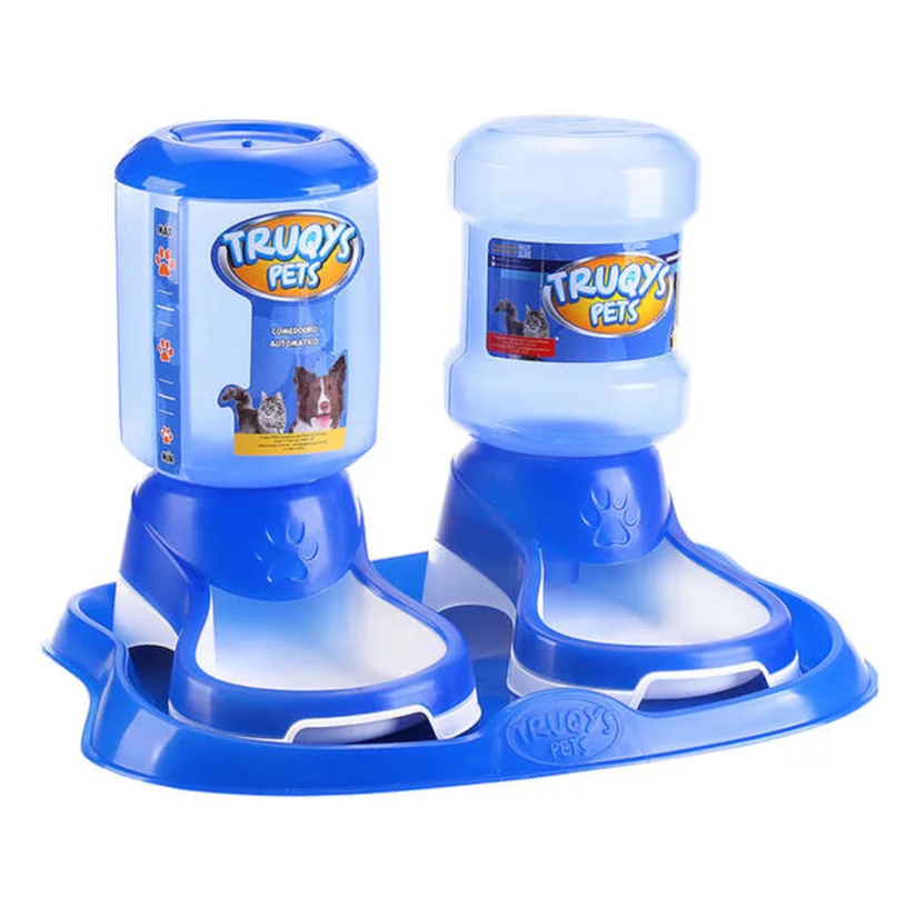 Kit Bandeja Truqys Pets Comedouro e Bebedouro Automático Cães Design Azul 2L
