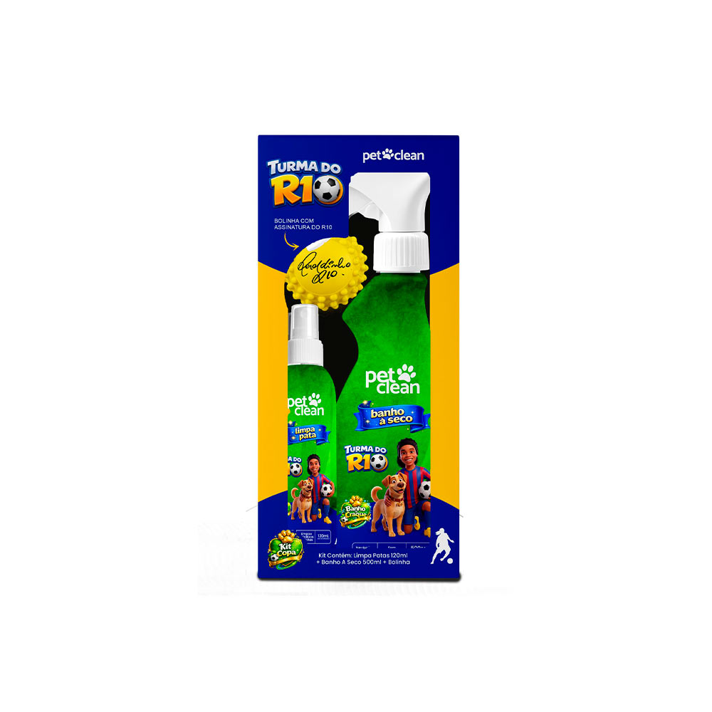 Kit Copa Pet Clean Turma do R10 Banho à Seco e Limpa Patas para Cães e Gatos