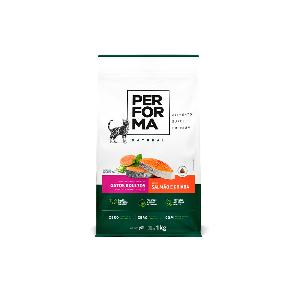 Ração Performa Natural para Gatos Adultos Sabor Salmão e Goiaba