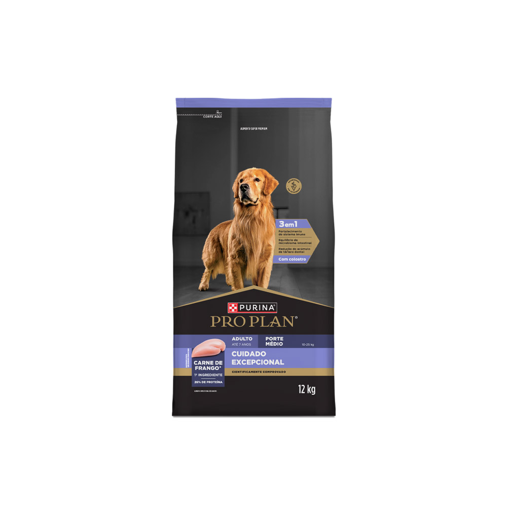 Ração Nestlé Purina Pro Plan Cuidado Excepcional para Cães Adultos de Porte Médio Sabor Frango