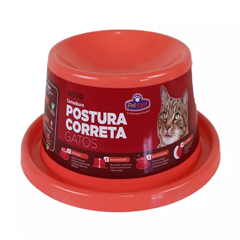 Comedouro Pet Injet Postura Correta Gato Vermelho