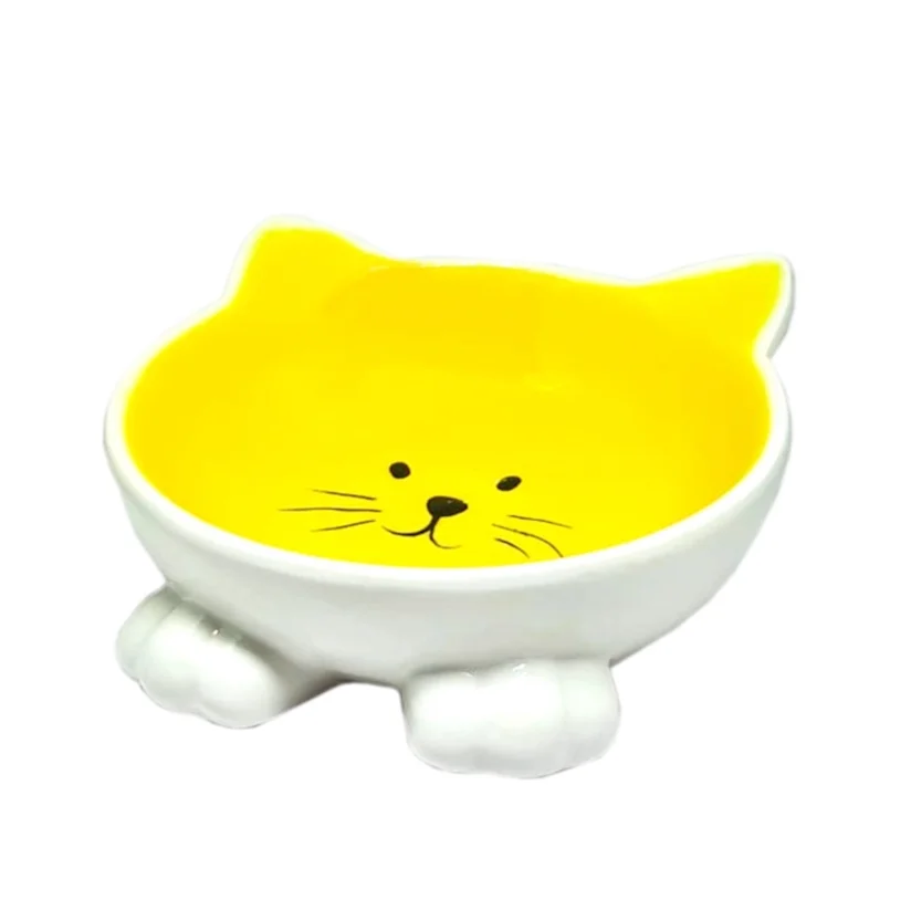 Comedouro Gatos The Pets Porcelana Amarelo/Branco