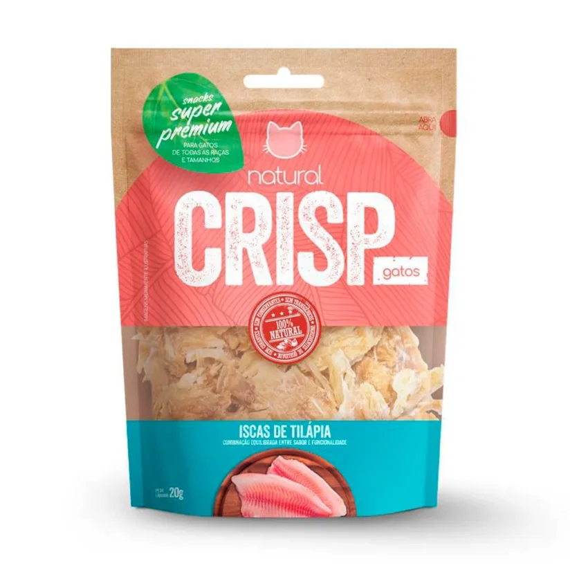 Snack Desidratado Para Gatos Natural Crips Iscas de Tilápia 20g