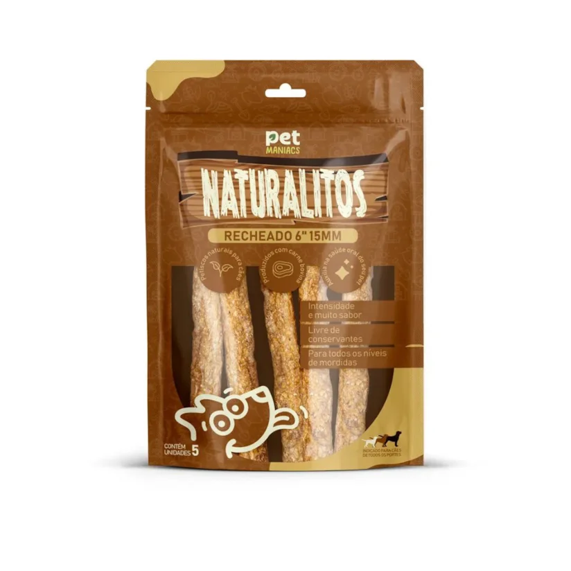 Osso para Cães Pet Maniacs Naturalitos Recheado 6"15mm 5 Unidades