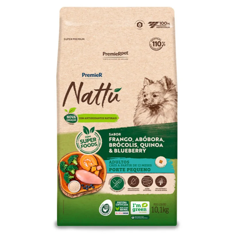 Ração Premier Nattu Cães Adultos Pequeno Porte Frango e Abóbora 10,1kg