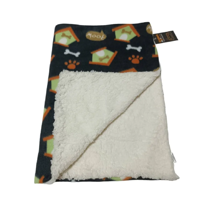 Manta Soft para Cães e Gatos Ossinho Preto Lã Sherpa Ovelha CamaPet