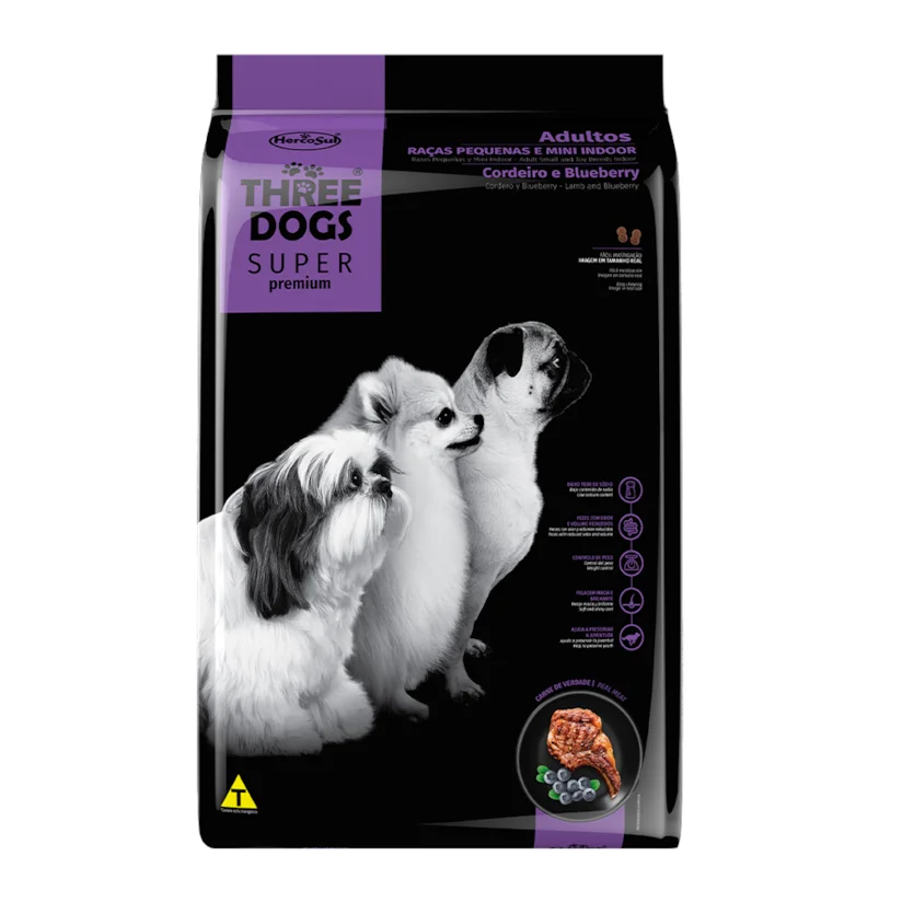 Ração Cães Three Dogs Super Adultos Raças Pequenas e Mini Cordeiro 1kg