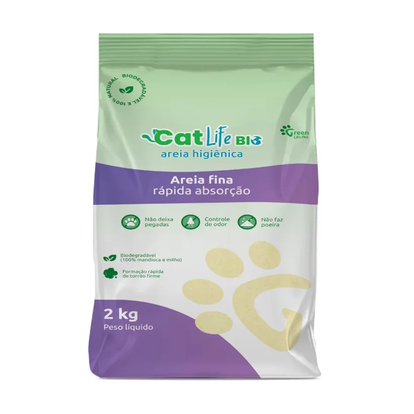 Areia Higiênica Cat Life Bio Grãos Finos 2kg