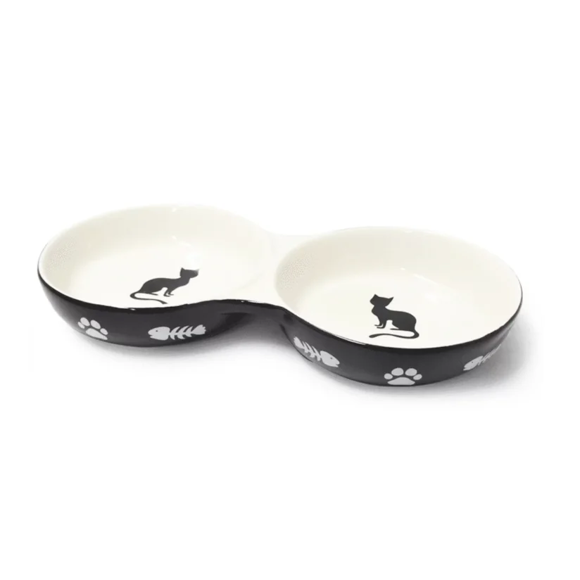 Comedouro Gatos The Pets Porcelana Duplo Preto 150ml/Cada