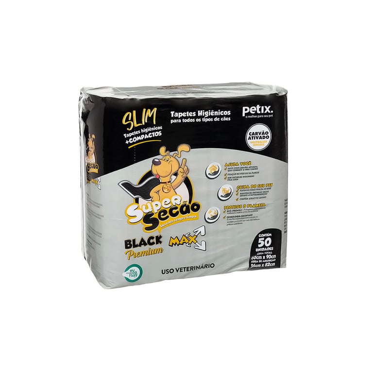 Tapete Higiênico Super Secão Slim Black Max com 50 Unidades