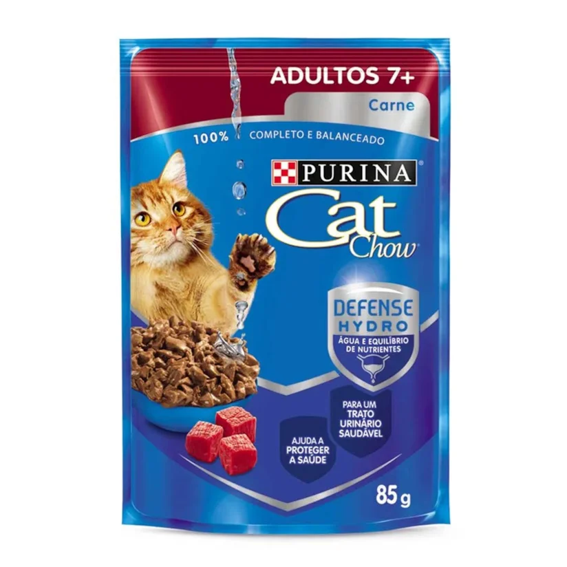 Ração Úmida Nestlé Purina Cat Chow Adultos 7+ Carne ao Molho Sachê 85g