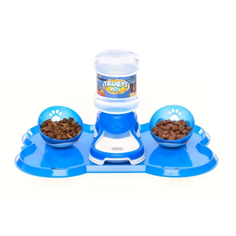 Kit Jogo Americano Comedouro e Bebedouro Cães Azul Truqys Pets