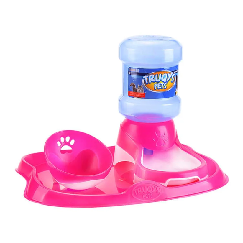 Kit Bandeja Truqys Pets Comedouro e Bebedouro Design Inclinado Rosa 2L