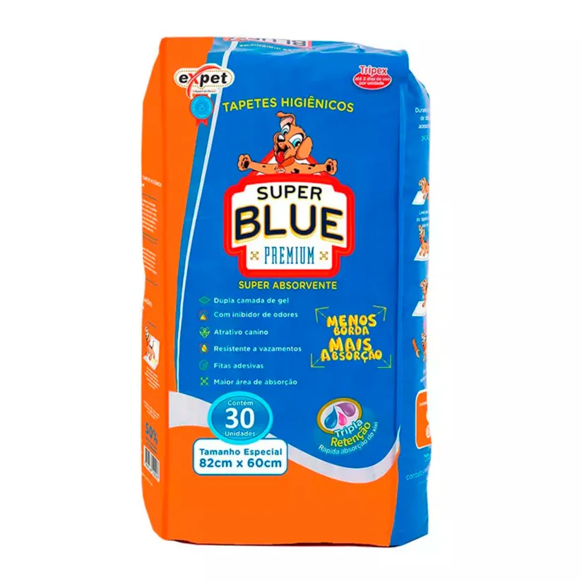 Tapete Higiênico Expet Super Blue Premium 82X60Cm 30 Unidades