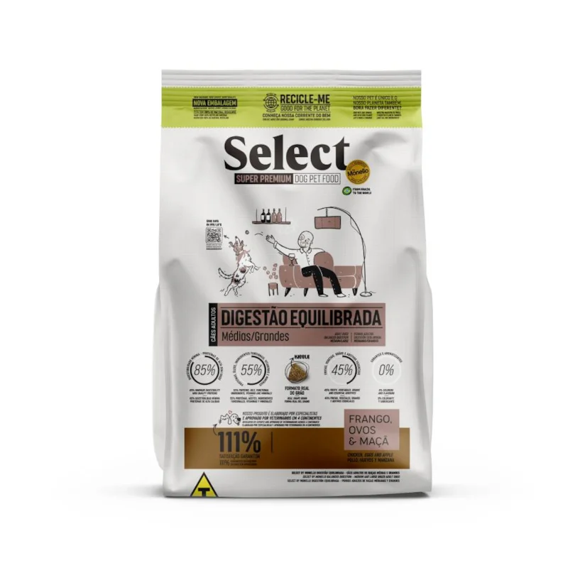 Ração Select by Monello Digestão Equilibrada Cães Adultos Raças Médias e Grandes 15Kg