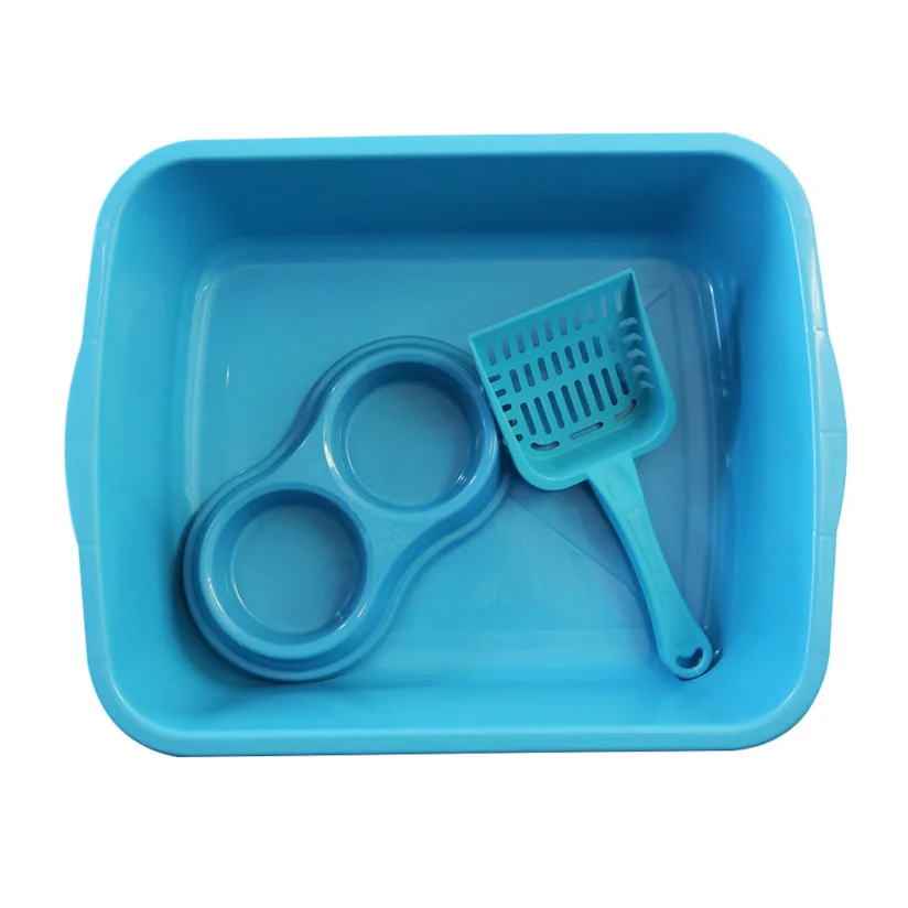 Kit Higiênico Gatos Elite Azul Bandeja + Pá + Comedouro