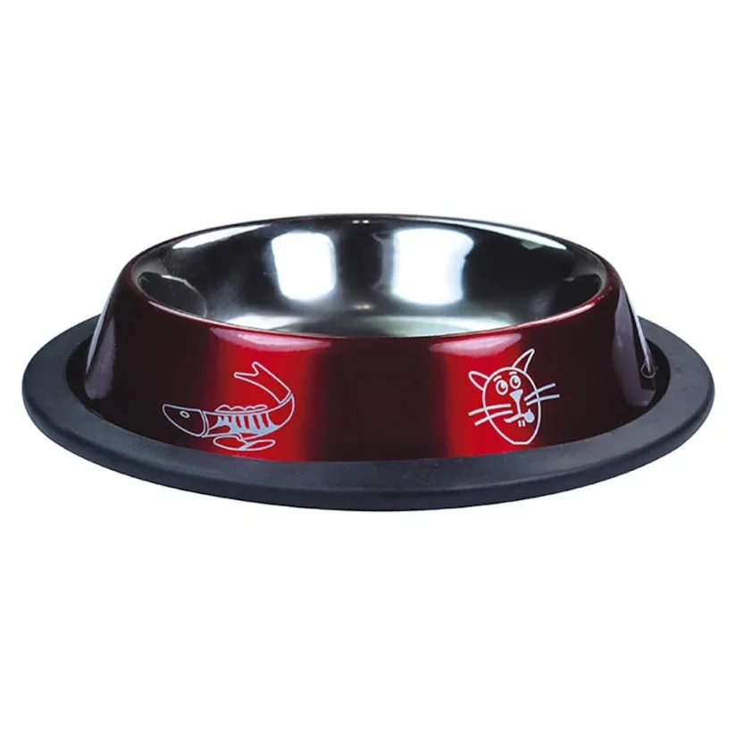 Comedouro Gatos Jambo Inox Anti Derrapante Vermelho