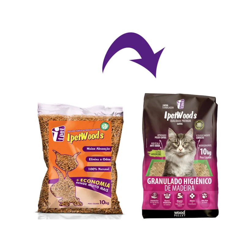 Granulado Higiênico De Madeira Ipet Wood S Gatos 10kg