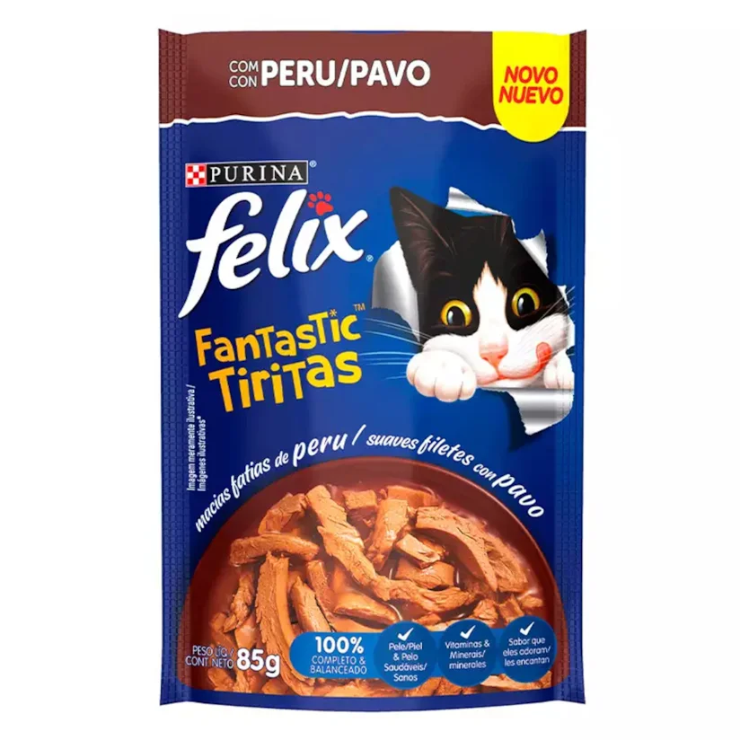 Ração Úmida Nestle Purina Gatos Felix Fantastic Tiritas Peru Sachê 85g