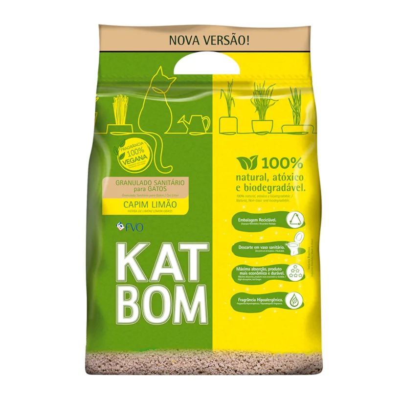 Areia Higiênica Katbom Para Gatos Granulado Capim Limão 3kg