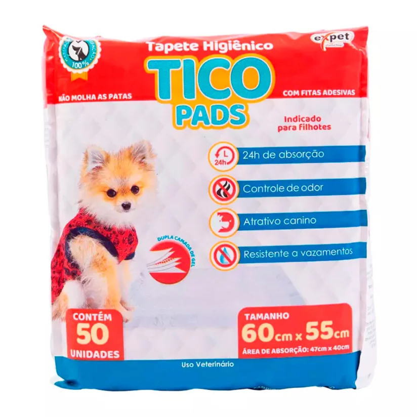 Tapete Higiênico Cães Expet Tico Pads 60X55Cm 50 Unidades