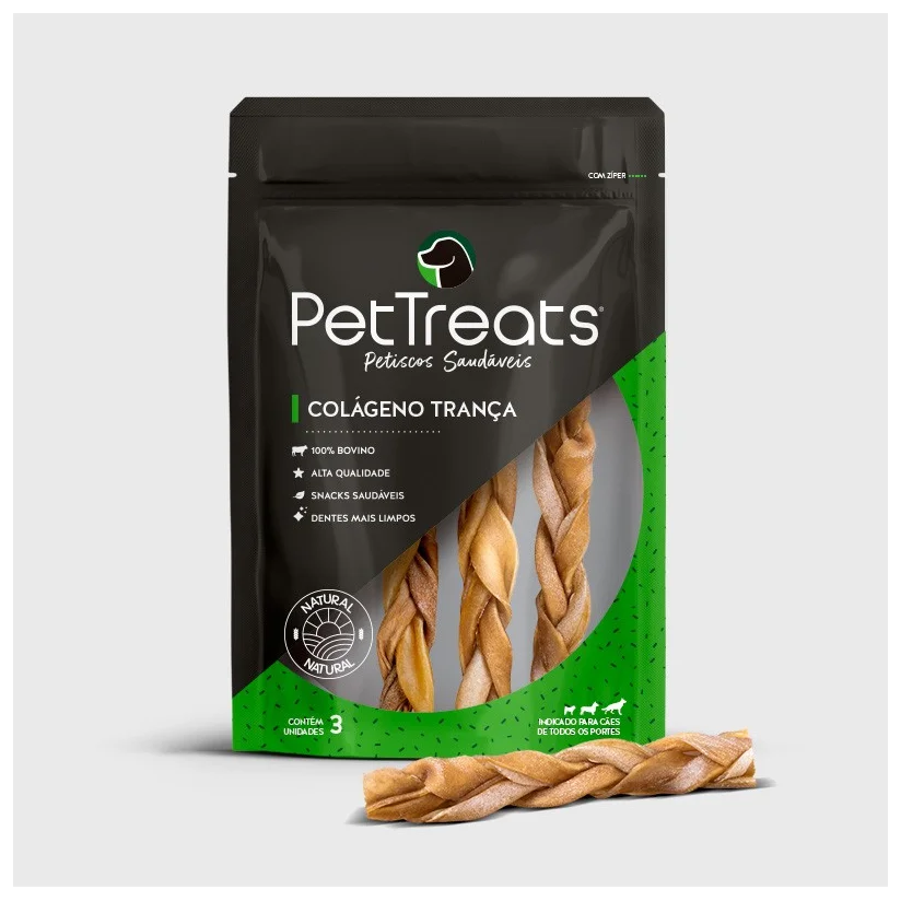 Petisco para Cães Pet Treats Colágeno Trança Pouch 3 Unidades