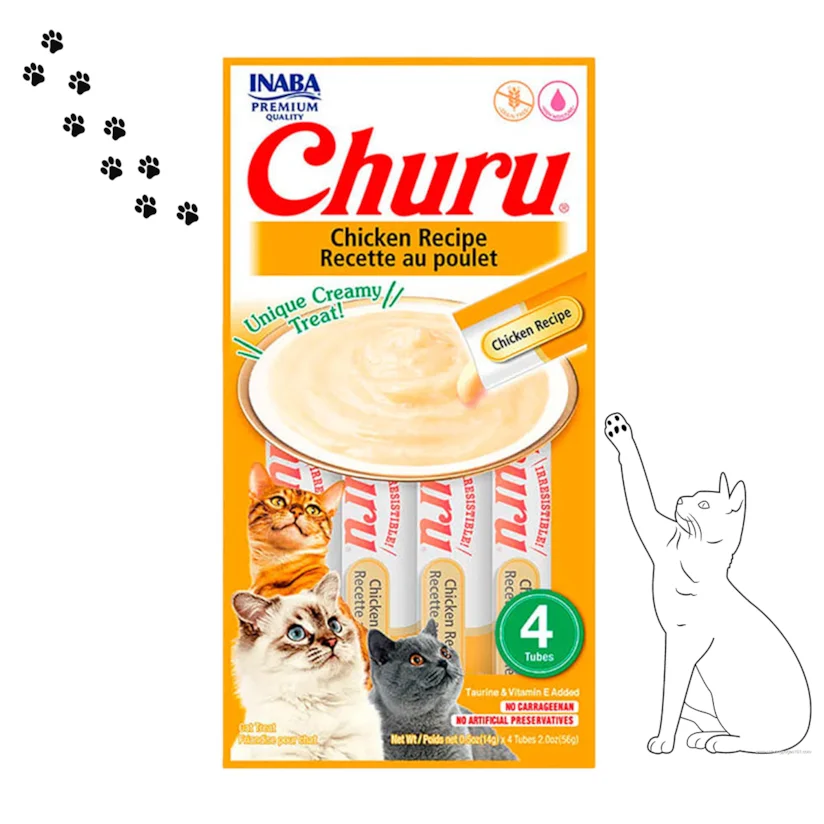 Purê Churu Petisco Cremoso para Gatos Galinha 56g Kit 10 Unidades