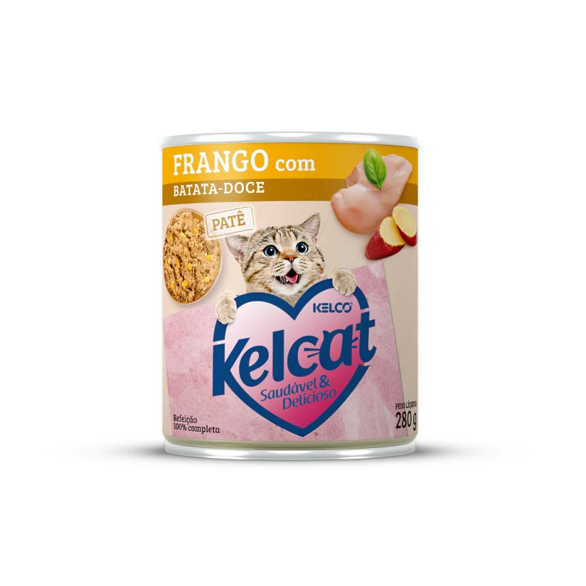 Ração Úmida Kelcat Lata Frango e Batata Doce 280g