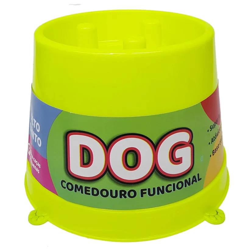 Comedouro Cães Pet Toys Funcional Lento Antiformiga Amarelo Neon 250ml