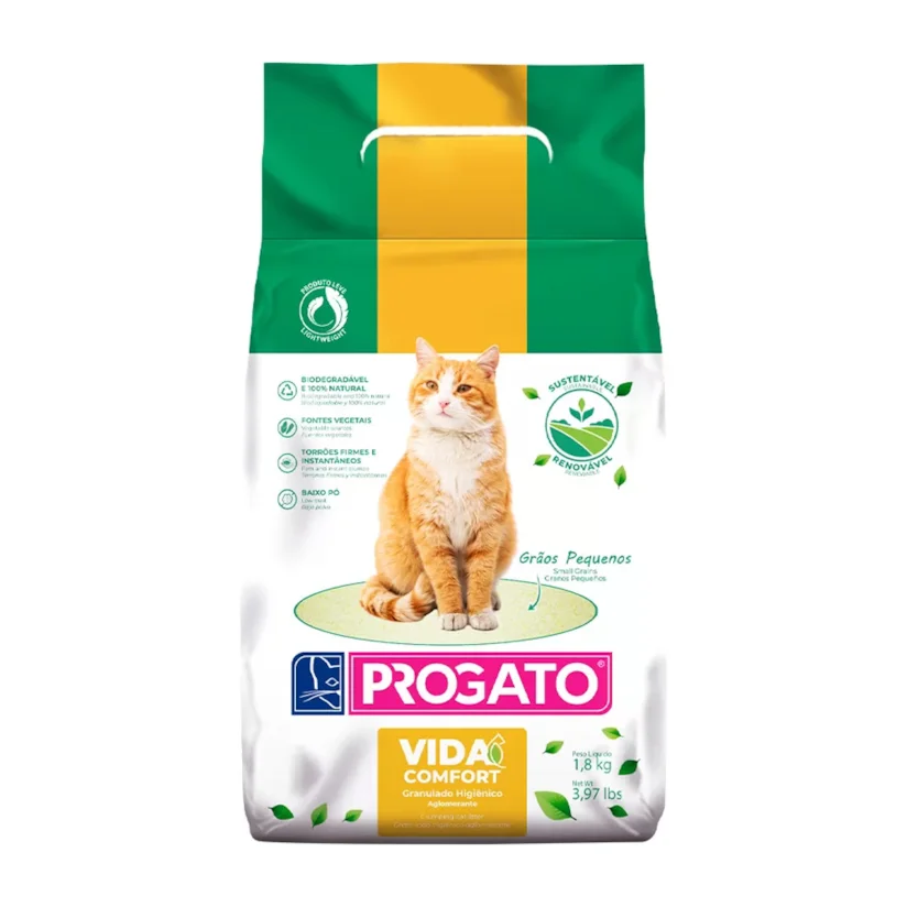 Areia Biodegradável Higiênica Para Gatos Progato Vida Comfort 1,8Kg