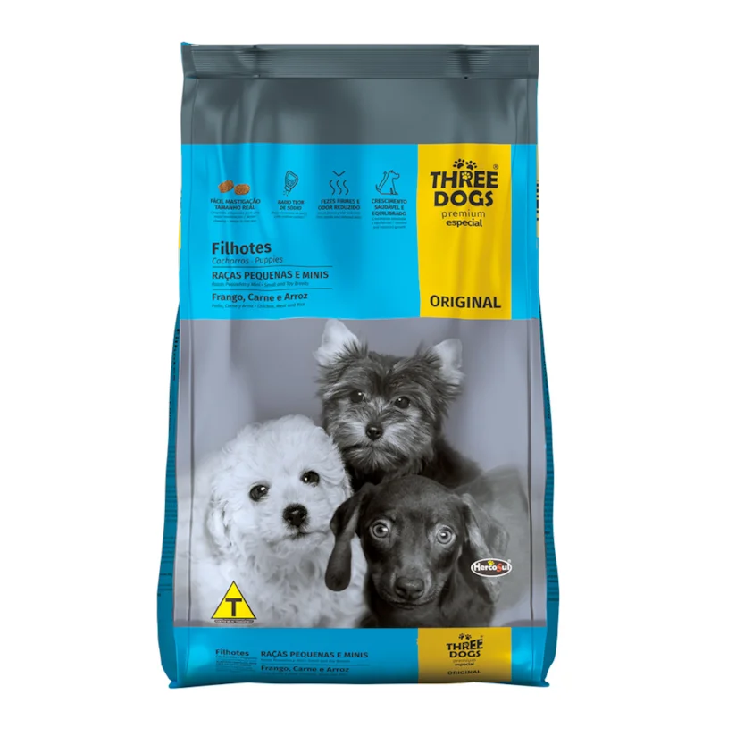 Ração Cães Three Dogs Original Filhotes Raças Pequenas e Mini 10,1kg