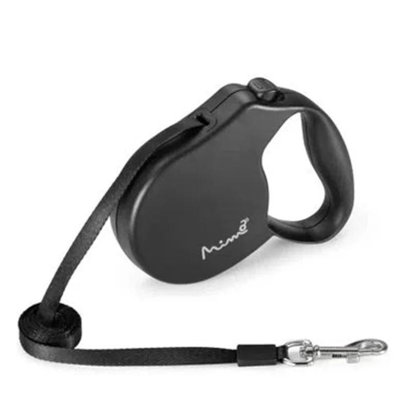 Guia Retrátil Cães Mimo Safe Walk Emborrachada Até 7kg Preta