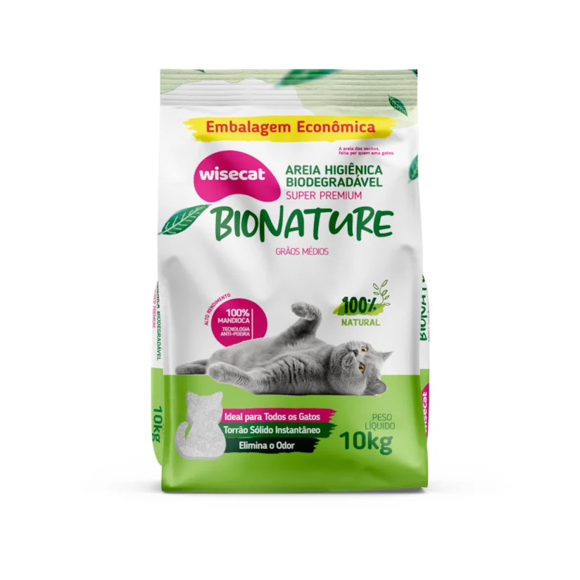 Areia Higienica Gatos Biodegradavel Bionature Grãos Médios 10Kg