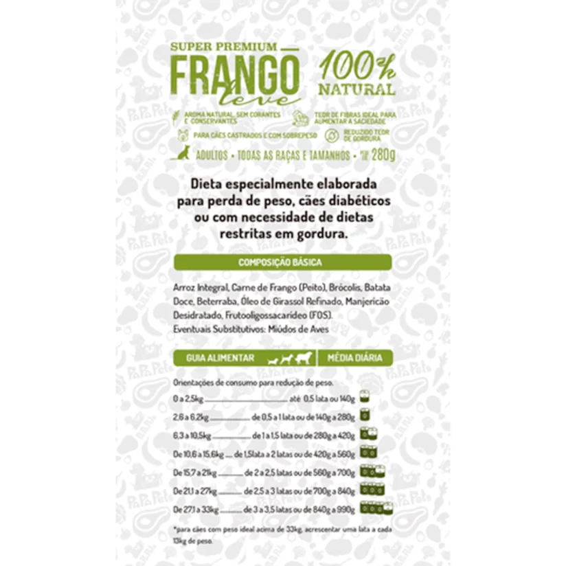 Alimento Natural Papapets Frango Leve Cães Adultos 280g
