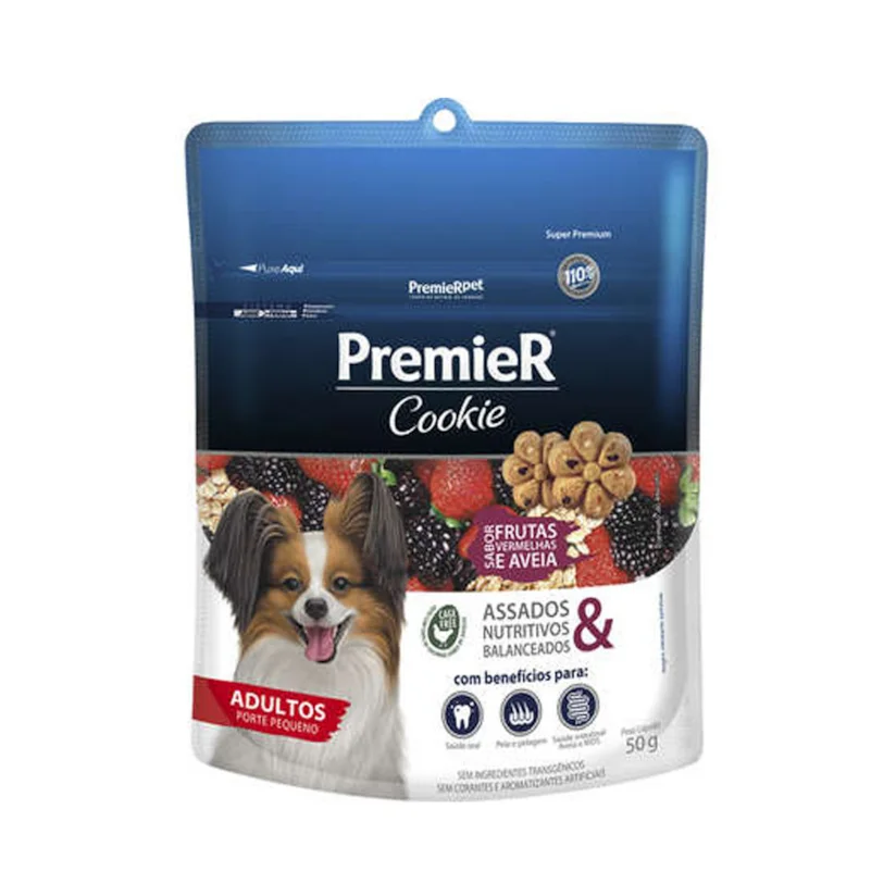 Biscoito Premier Cookies Cães Adultos Porte Pequeno Frutas Vermelha e Aveia 50g