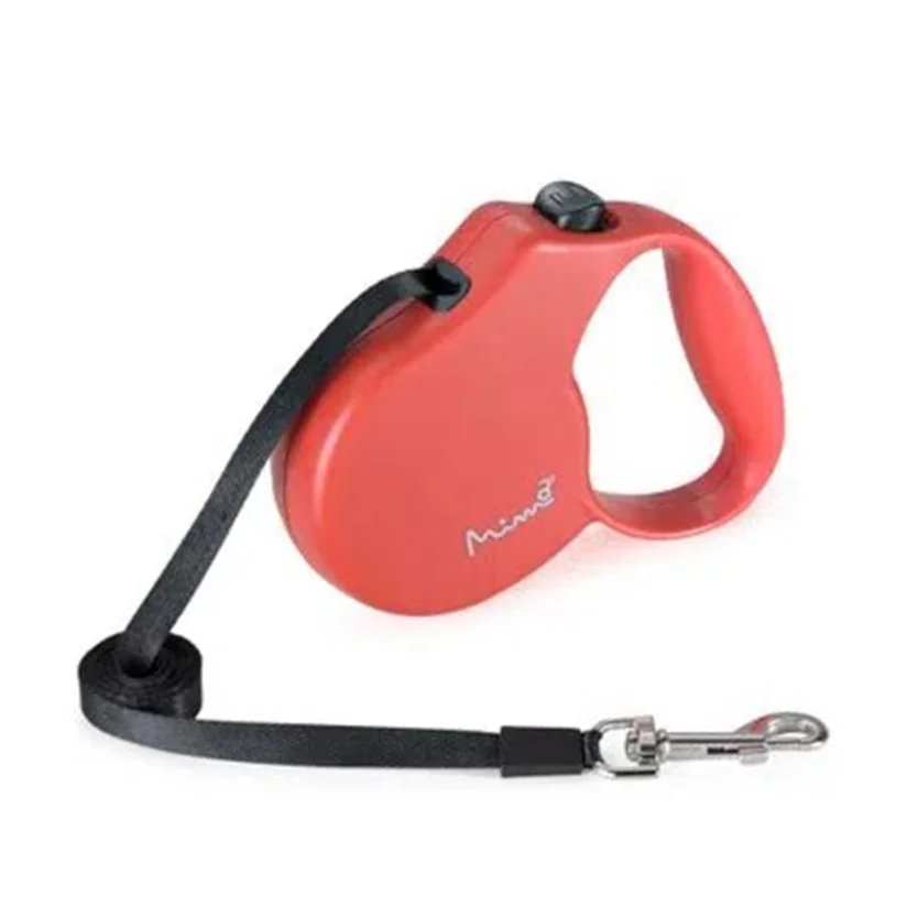 Guia Retrátil Cães Mimo Safe Walk Emborrachada Até 18kg Vermelho
