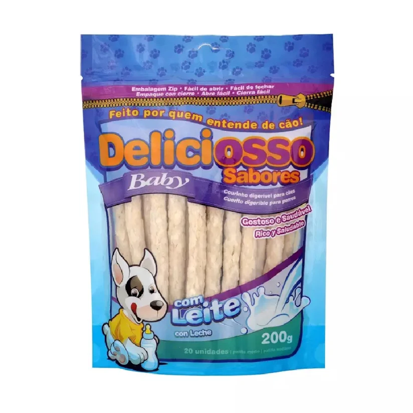 Osso Cães Deliciosso Palito Médio Baby Leite 200g