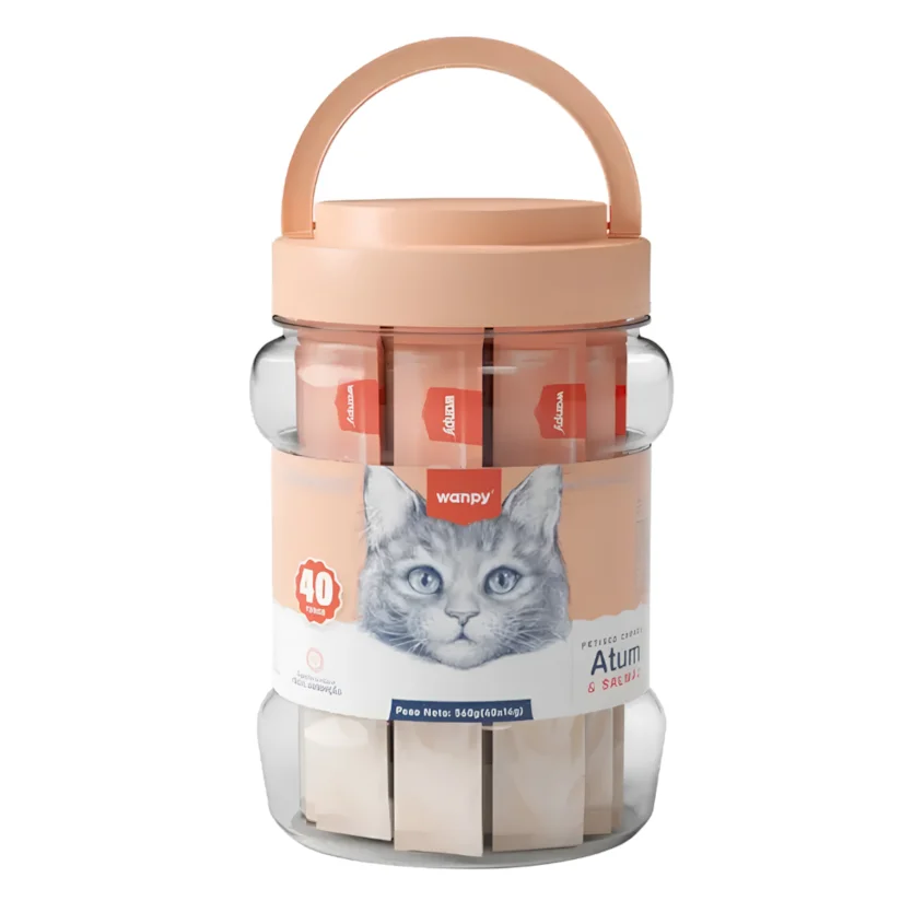 Petisco para gatos Wanpy Creamy sabor Atum e Salmão com 40 tubos de 14g