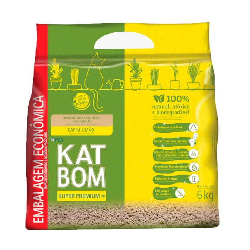 Areia Higiênica Katbom Para Gatos Granulado Capim Limão 6kg