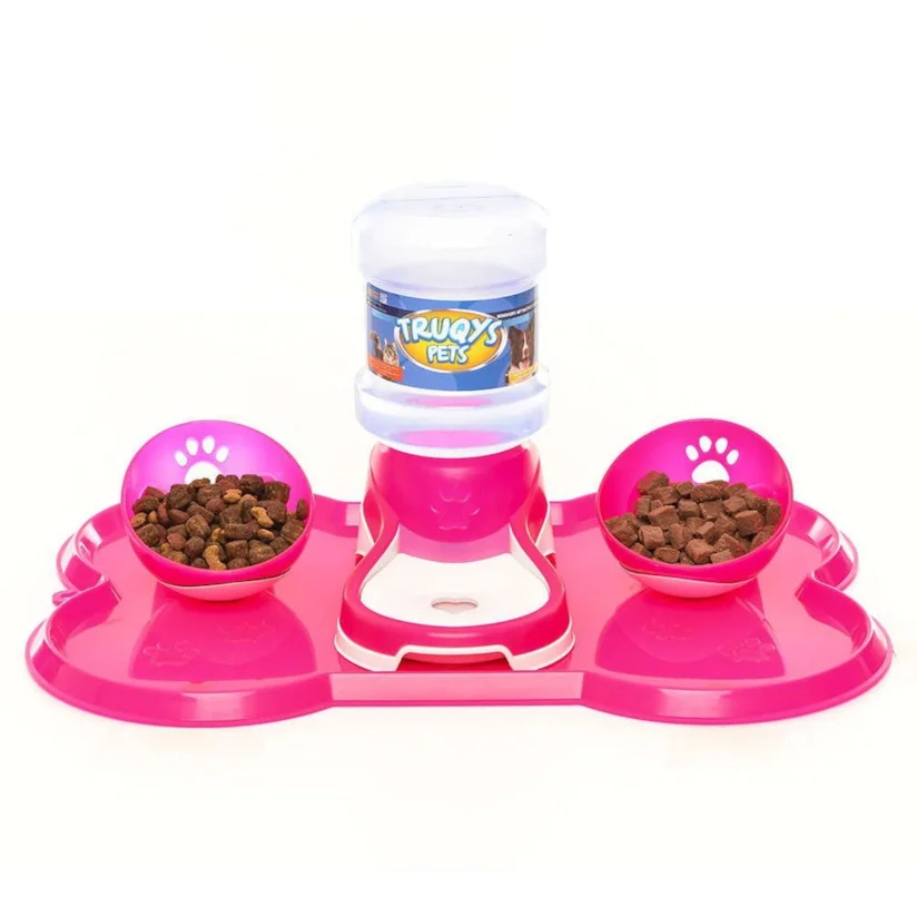 Kit Jogo Americano Comedouro e Bebedouro Rosa Truqys Pets