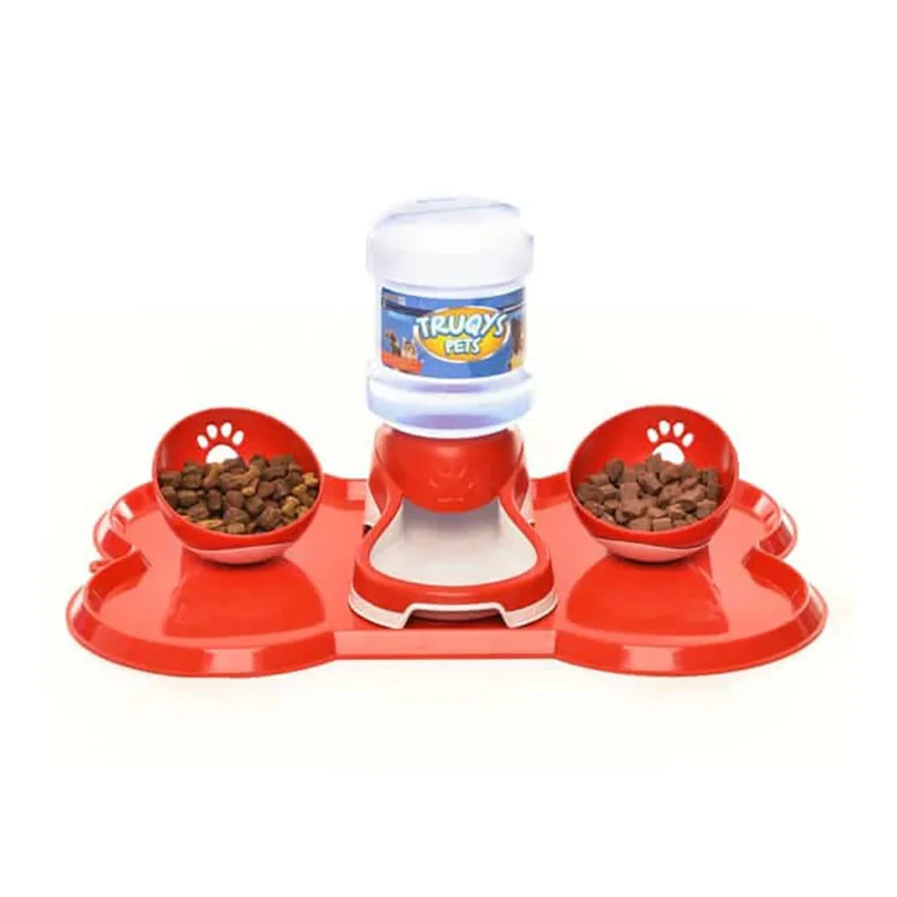 Kit Jogo Americano Comedouro e Bebedouro Cães Vermelho Truqys Pets