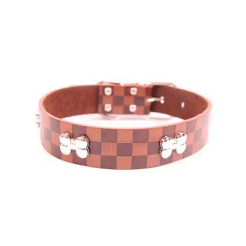 Coleira Cães The Pets Luxo Couro Xadrez GG